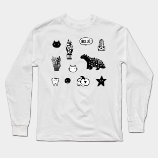 Funny set with cat, dino, pumpkin, tooth, star, plant, cacti Long Sleeve T-Shirt